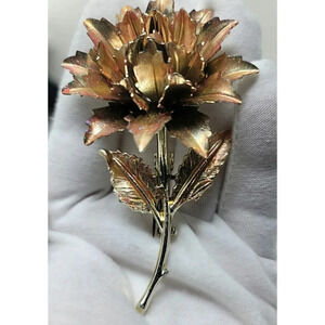 Vintage Gold and Copper Toned Metal Floral Brooch